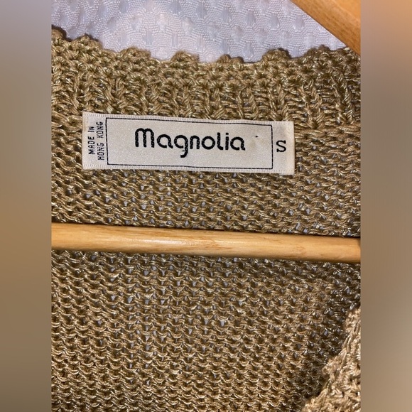 Women’s MAGNOLIA tan vintage pearls beaded knitted cardigan‎ pearls Size small - Picture 4 of 12